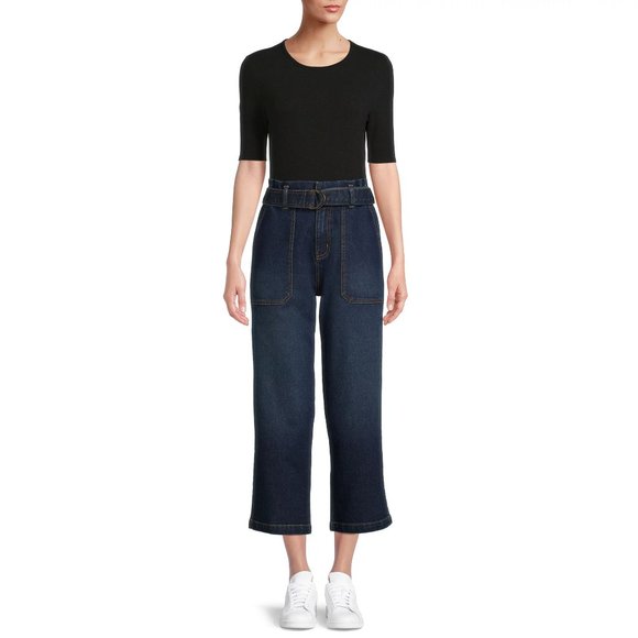New Women's 16, or 18  High Rise, Wide Leg, Cropped  Blue Jeans. - Picture 4 of 6